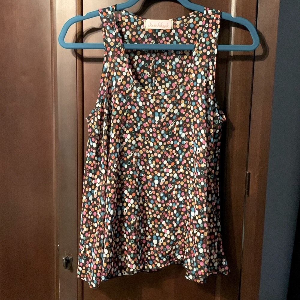 Sketchbook Sleeveless Sheer Full Flowing Top Ladies Summer Very Colorful